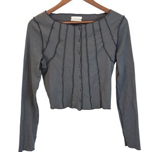 Urban Outfitters Gray Black Rib Knit Crop Top Button Front Size Medium